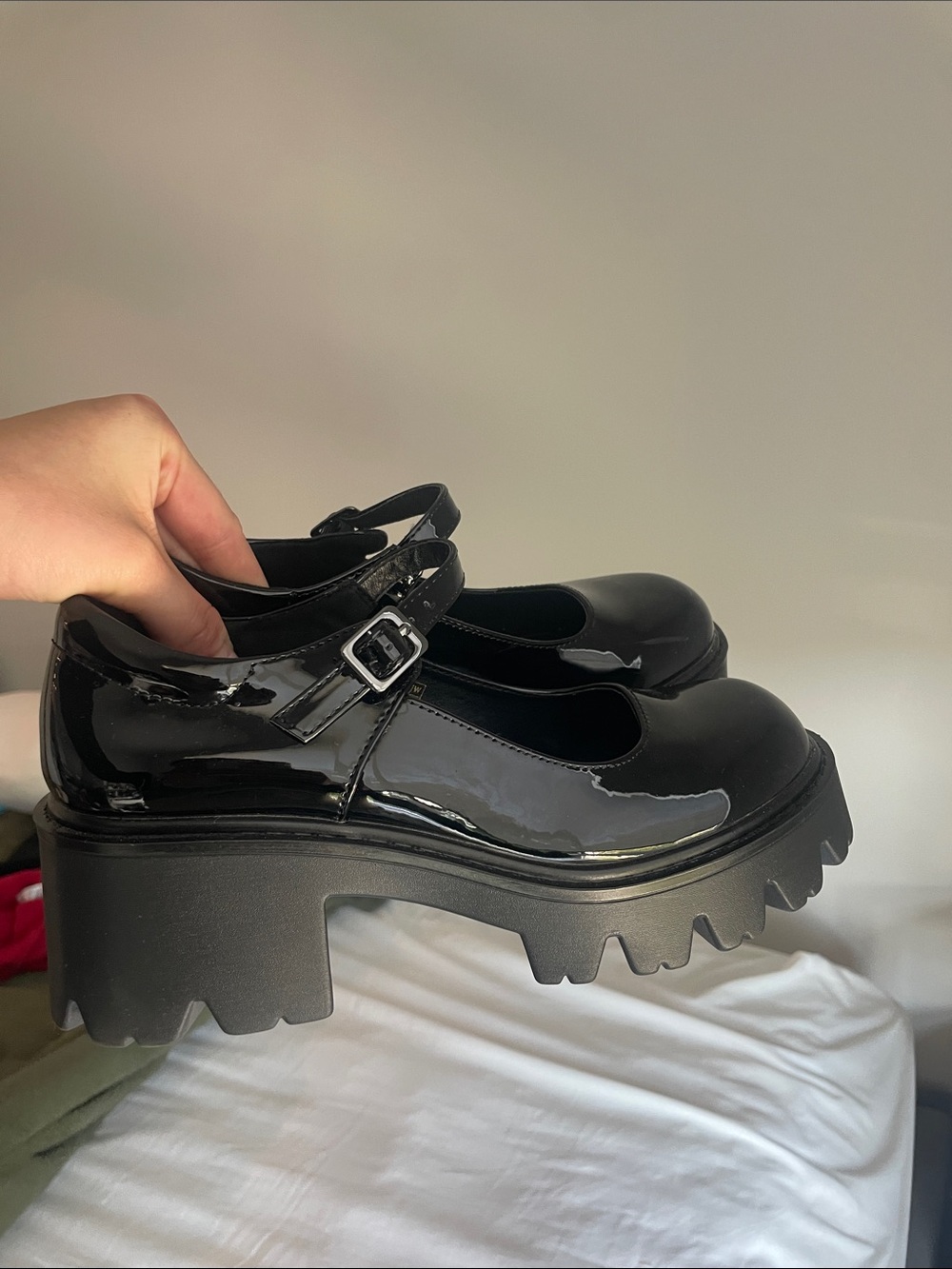 Black Patent Mary Jane Platform Shoes